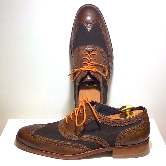 COLE HAAN Leather/Suede Wing Tip Oxfords - Picture 1 of 9